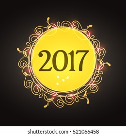 Floral frame based line art New Year Greeting Card with Stylish text Happy New Year on abstract background, can be use as flyer, banner or poster.