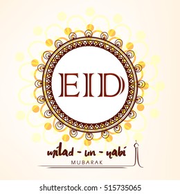 Floral frame based on line art vector abstract with nice and creative round shaped illustration with the text of eid and Milad-Un-Nabi mubarak.