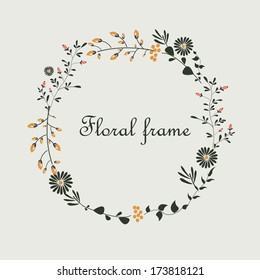 Floral frame with beautiful laurels and flowers. Wedding invitation.