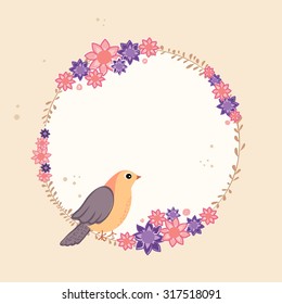 floral frame with bird, vector