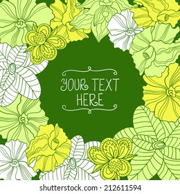 Floral Frame for birthday cards and wedding invitations. Bright illustration, can be used as creating card, invitation card for wedding, birthday and other holiday and cute summer background.