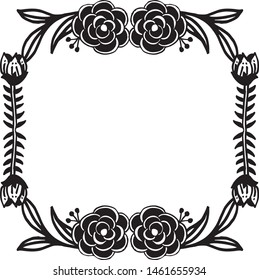 Floral frame black white background, template of card, vintage style. Vector
