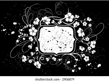 Floral frame. Black and white illustration