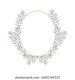Floral Frame border classic vintage style hand drawn vector illustration. Round oval frame for invitations, wedding decor, menu, monogram, paper, print. Floral elegant background template for design