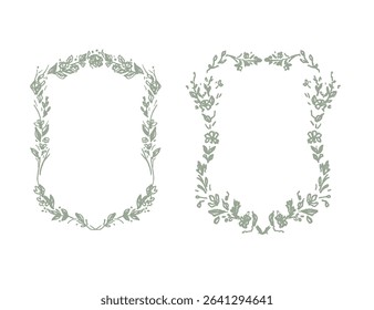 Floral Frame border classic vintage style hand drawn vector illustration. Oval frame sketch for invitations, wedding decor, menu, monogram, paper, print. Elegant backgrounds template for design