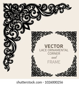 Floral frame border. Decorative lace design element and fancy page ornament. Vector illustration