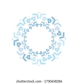 Floral frame or border in ethnic style. Decorative round design element. Herbal ornament in circle.