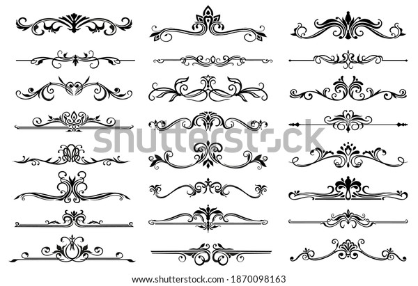 Floral frame\
border lines and dividers vector set. Ornate flower elements and\
vintage ornaments with branches, leaves and vines, wreath, laurel\
garlands, swirls and\
flourishes