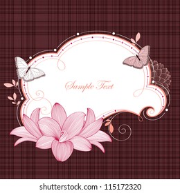Floral frame with butterflies and flower lily. Element for design. Vector illustration.