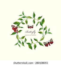 floral frame with butterfly