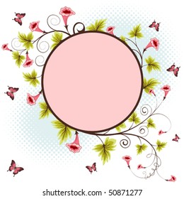 Floral Frame with butterfly for design, vector illustration