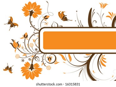 Floral frame with butterfly, element for design, vector illustration