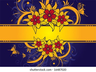 Floral frame with butterfly, element for design, vector illustration