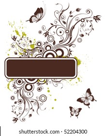 Floral frame with butterfly, element for design, vector illustration