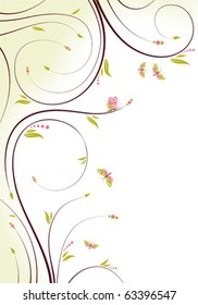 Floral frame with butterfly, element for design, vector illustration