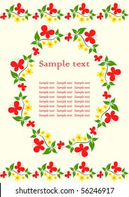 Floral frame with butterfly. Vector illustration.