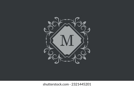 Marco floral con elementos caligráficos, letra M. Plantilla para carteles, logotipos, etiquetas, pegatinas, tarjetas. Diseño gráfico de la página, negocio.