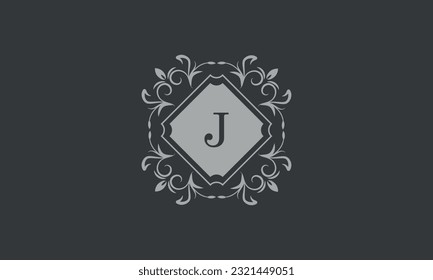 Marco floral con elementos caligráficos, letra J. Plantilla para carteles, logotipos, etiquetas, pegatinas, tarjetas. Diseño gráfico de la página, negocio.