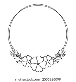 Floral Frame with Central Bloom Cluster, Botanical Family Monogram Logo Vector