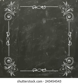 floral frame with chalk on blackboard. Vector 