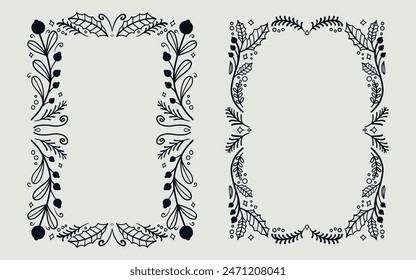 Floral frame with christmas element. line art style.