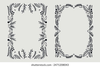 Floral frame with christmas element. line art style.