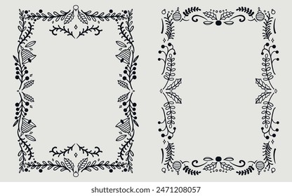 Floral frame with christmas element. line art style.