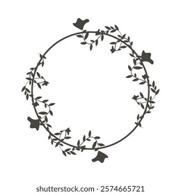 floral frame circle shape isolated icon