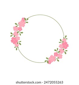 Ilustración aislada de Vector en forma de círculo de marco floral. Bordes redondos de flores decorativas con espacio de copia. Lindos Elementos botánicos. Diseño de decoración de primavera simple para el texto en el interior.
