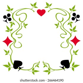 Floral frame with clubs, diamonds, hearts and spades