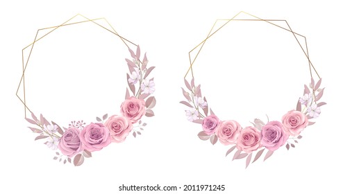 Floral frame collection with roses and eucalyptus leaves ornaments