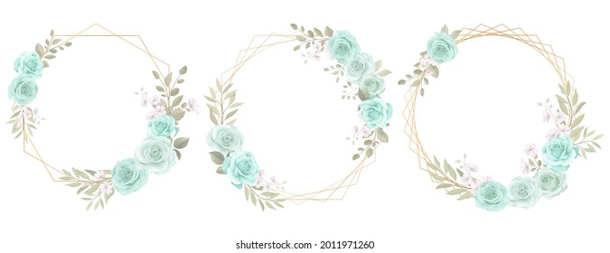 Colección de cuadros florales con ornamentos de rosas y hojas de eucalipto