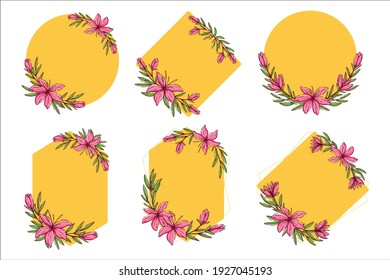 Floral Frame Collection. Set of cute sketch flowers with a shape of the wreath perfect for wedding invitations and birthday cards