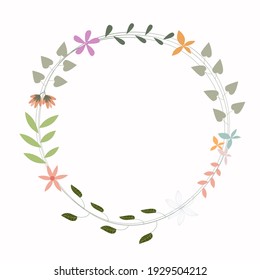 Floral Frame Collection. Set of cute retro flowers arranged un a shape of the wreath perfect for wedding invitations and birthday cards