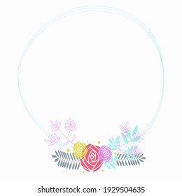 Floral Frame Collection. Set of cute retro flowers arranged un a shape of the wreath perfect for wedding invitations and birthday cards