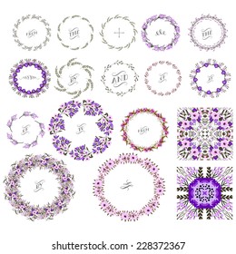 Floral Frame Collection. Set of cute retro flowers arranged un a shape of the wreath perfect for wedding invitations and birthday cards