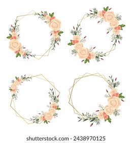 Floral Frame Collection. Set of cute retro flowers arranged un a shape of the wreath perfect for wedding invitations and birthday cards