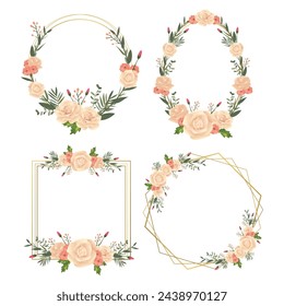 Floral Frame Collection. Set of cute retro flowers arranged un a shape of the wreath perfect for wedding invitations and birthday cards