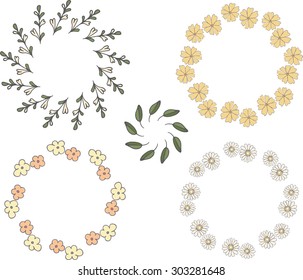 Floral Frame Collection. Set of cute retro flowers.