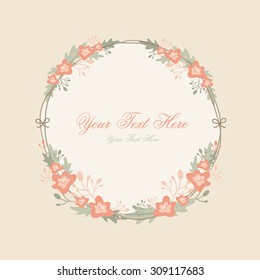 Floral Frame Collection. Set of cute retro flowers arranged in the shape of a wreath perfect for wedding invitations and birthday cards 