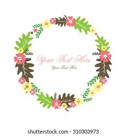 Floral Frame Collection. Set of cute retro flowers arranged in the shape of a wreath perfect for wedding invitations and birthday cards