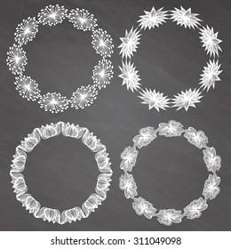 Floral Frame Collection. Set of cute retro flowers arranged un a shape of the wreath perfect for wedding invitations and birthday cards 