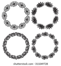 Floral Frame Collection. Set of cute retro flowers arranged un a shape of the wreath perfect for wedding invitations and birthday cards 