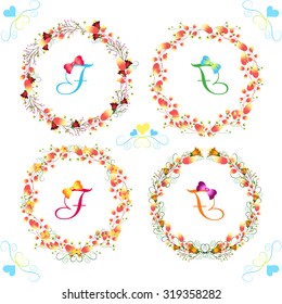 Floral Frame Collection. Set of cute retro flowers arranged un a shape of the wreath perfect for birthday cards and wedding invitations