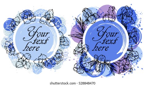 Floral Frame Collection. Set of cute retro flowers arranged un a shape of the wreath perfect for wedding invitations and birthday cards