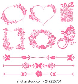 Floral Frame Collection. Set of design elements isolated on White background. Vector illustration