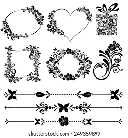 Floral Frame Collection. Set of design elements isolated on White background. Vector illustration