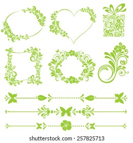 Floral Frame Collection. Set of design elements isolated on White background. Vector illustration