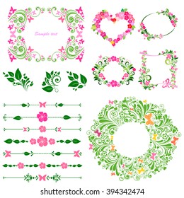Floral Frame Collection. Set of design elements isolated on White background. Vector illustration