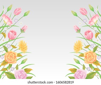 Floral frame colorful and beautiful rose flowers and leaves template decoration.
